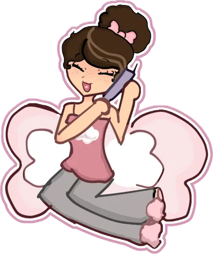 Eloise's own drawing of herself sitting on a cloud with a phone